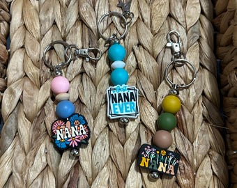 Nana Beaded Keychain | Best Nana Ever Gift | Floral Nana Keychain | Grandma Gift | Silicone Bead Keychain | Mother’s Day Gift