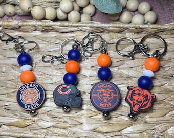 Chicago Football Beaded Keychain | Handmade Sports Fan Gift
