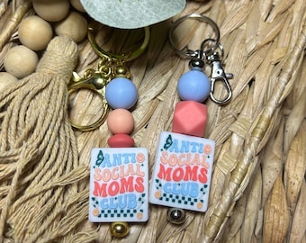 Silicone Beaded Keychain, Anti Social Moms Club Accessory, Mom Life Humor Gift
