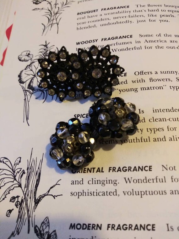 Vintage black earrings - clip earrings - screwbac… - image 2