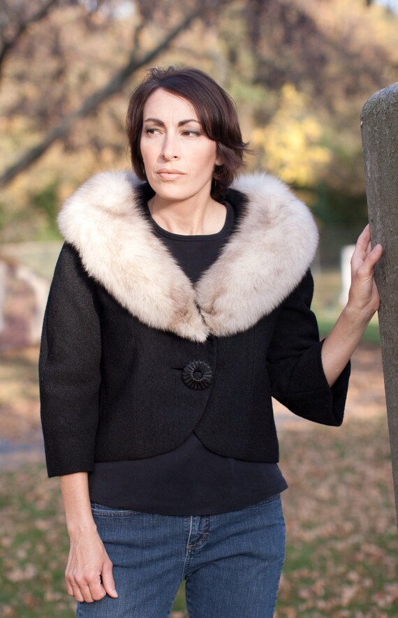 Fox Coat - Vintage Black Coat with Fox Collar - D… - image 1