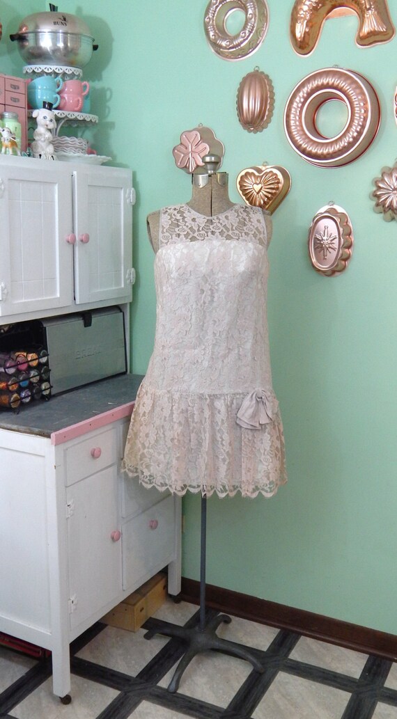 Vintage Dropwaist Lace Dress - XS Vintage Dress -