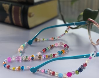 Beaded Glasses Chain Lanyard, Colorful Sparkle Beads, 27" Glasses Accessory