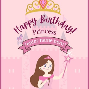 Princess Birthday Card - Editable