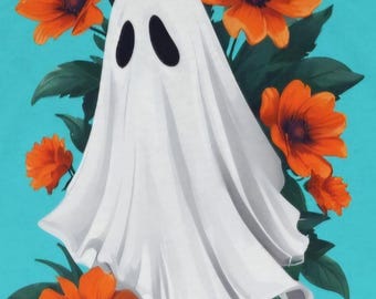 Ghostly Floral Racerback Tank Top, Halloween Summer Tee, Summerween Ghost Tank, Horror Lover Tee, Fall Themed Tank,