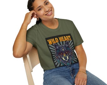 Wild Heart Wolf Graphic T-Shirt | Colorful Tribal Wolf Illustration