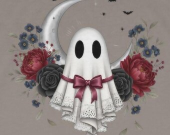 Ghost Moon Floral tank top, Ghost Roses, Bats, Moon - Gothic Workout Tee, Summerween gift tee, Halloween Racerback, Spooky feminine top,