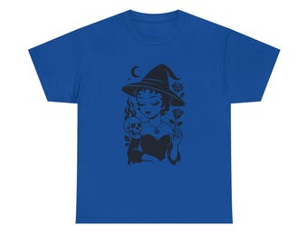 Witchy Halloween Tee: Gothic Cotton Witch T-Shirt
