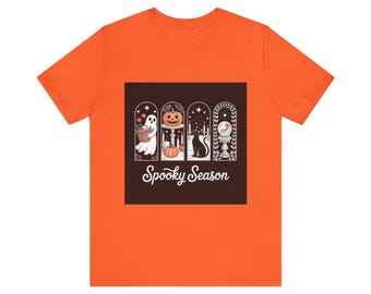 Spooky Season Unisex Tee, Halloween Shirt, Pumpkin T-Shirt, Cute Ghost Tee for Fall, Festive Orange T-Shirt, Autumn Apparel