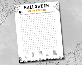 Halloween Word Search for Adults Printable | Challenging Puzzle Game, Halloween Party Activity, Instant Download PDF