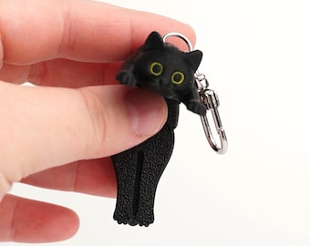 Black Cat Keychain Toy, Articulated Animal, Cute Fidget Charm, Flexible Desk Figure