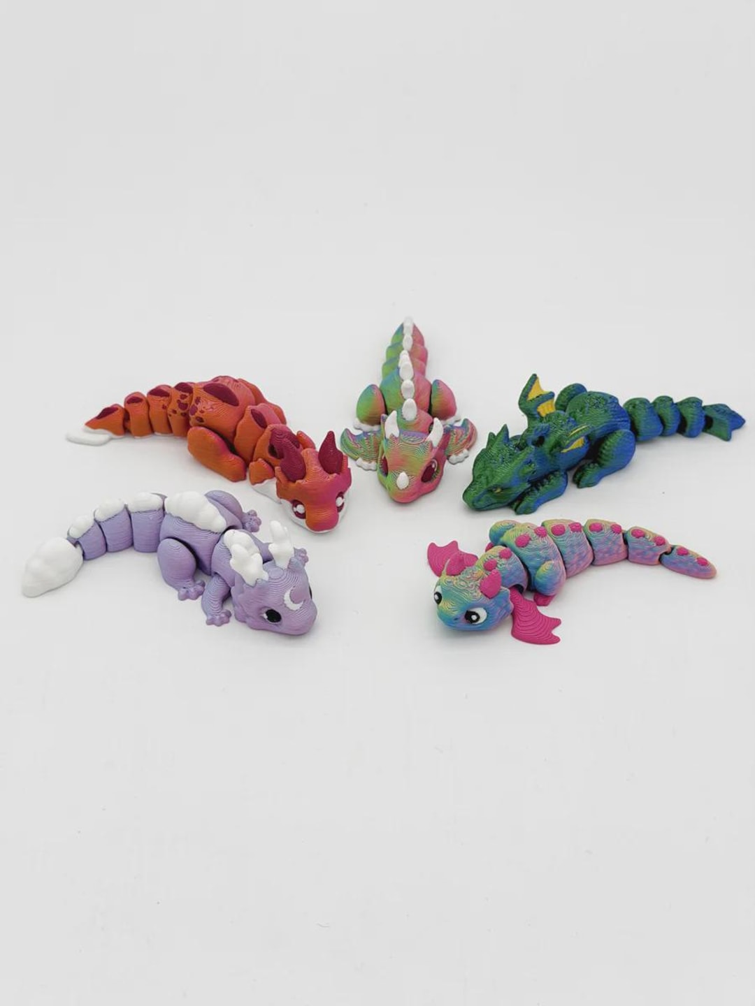 Articulated Dragon Toy Set, 3D Printed Flexi Animals, Fantasy Desk ...