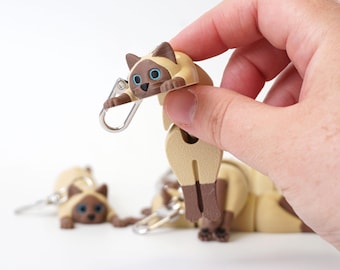 Siamese Cat Keychain Toy, Articulated Animal, Cute Fidget Charm, Flexible Figure