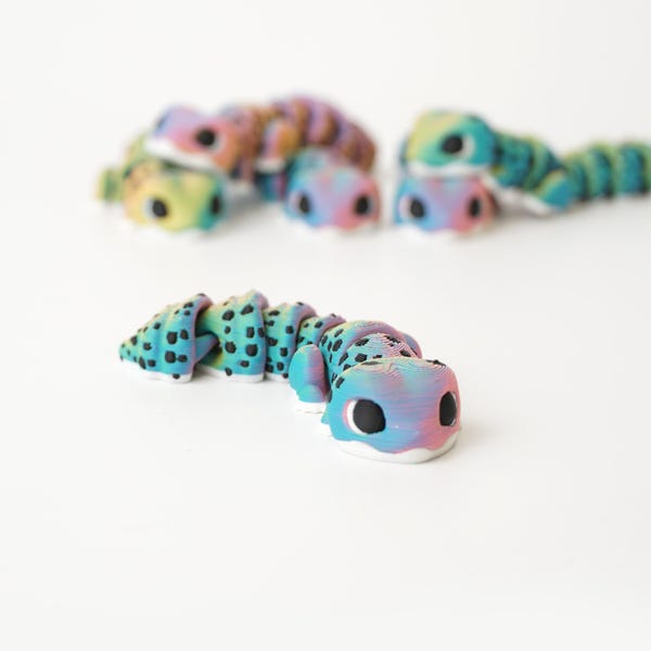 Knikspeelgoed gekko, 3D-geprint Flexi-dier, schattig bureaufiguurtje