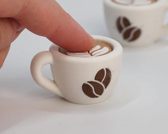 Coffee Cup Clicker, Fidget Keychain, Desk Toy, Mini Mug Bean Art