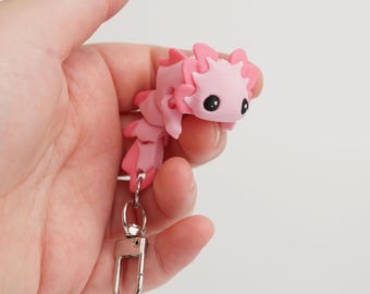 Axolotl Keychain Toy, Articulated Animal, Cute Fidget Charm, Flexible Desk Figure