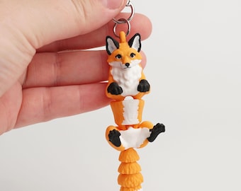 Cute Hanging Fox Keychain, Articulated Flexi Animal, Kawaii Fidget Charm