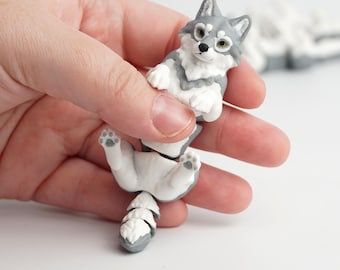 Jouet articulé loup, animal flexible imprimé en 3D, jolie figurine de bureau agitée