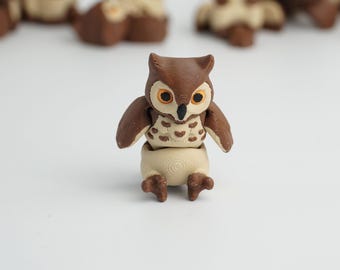 Juguete articulado de búho, animal flexible impreso en 3D, figura antiestrés de escritorio adorable