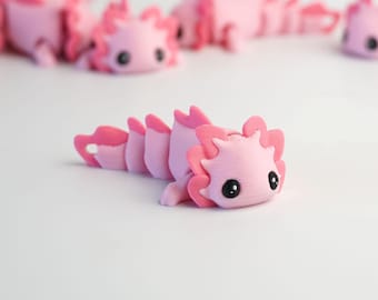 Joli jouet articulé rose axolotl, animal flexible kawaii, figurine souple de bureau