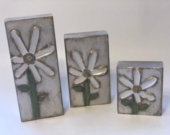 Flower Texture Hand Painted Wood Art Blocks by Two Girls Who Make Crosses
