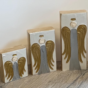 Silver and Gold Textured Angel Art Block Various sizes available by Two Girls Who Make Crosses