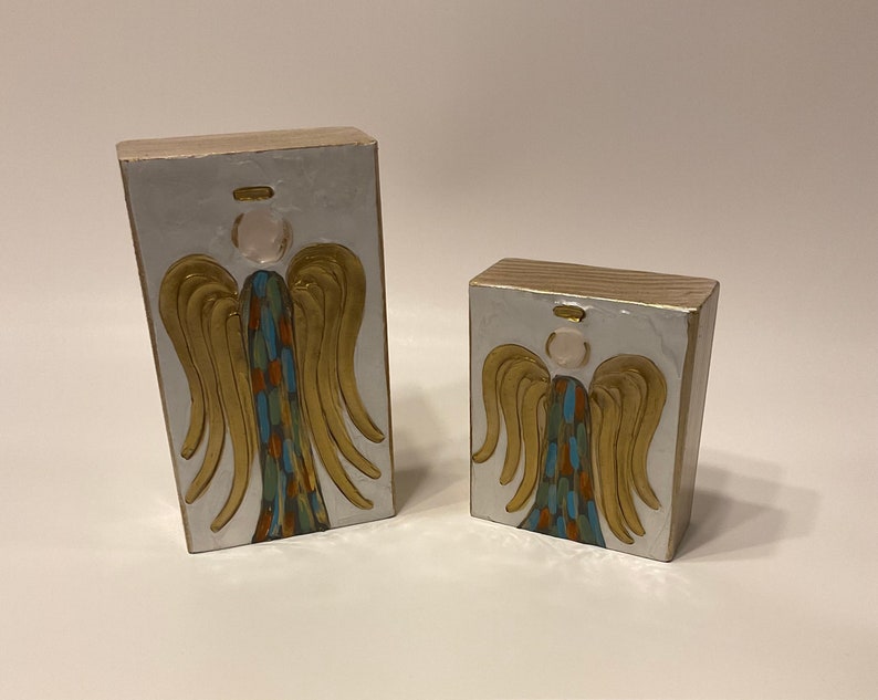 Hand Painted Angel Art Block: Multi Color Textured Resin Finish - Etsy