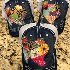 Denim Trucker Hat With Patchwork Texas