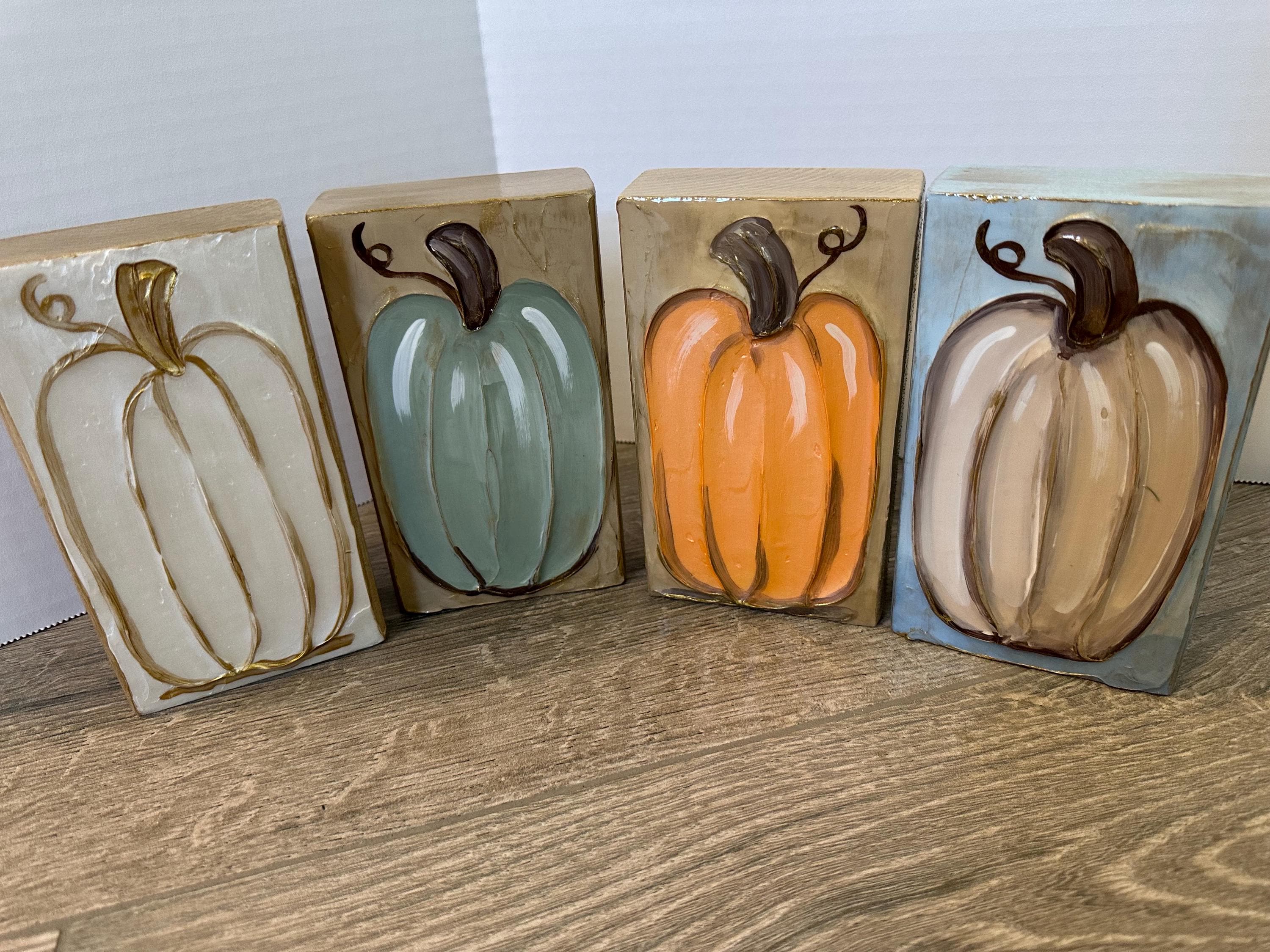 Hand Painted Textured Pumpkin Wood Art Block - Fall Decor
