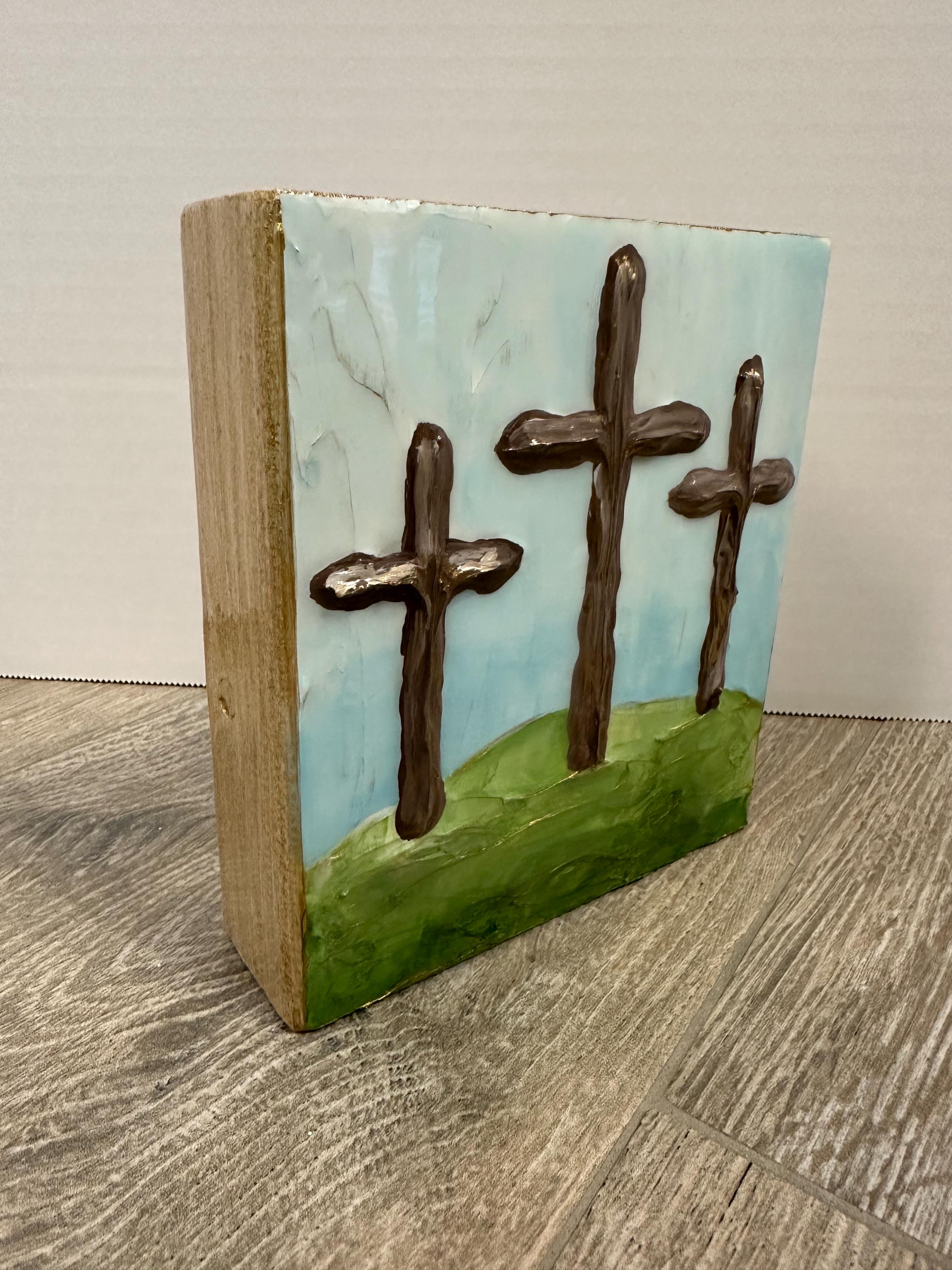 Square Crosses Square Calvary Three Crosses Art Block With Texture by Two Girls Who ...