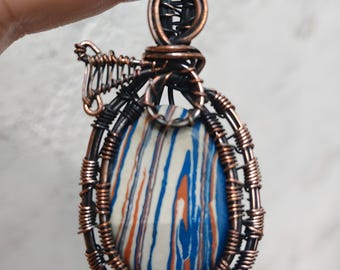 Handmade Multicolored Fordite Detroit Agate Pendant | Wire Wrapped Teardrop Necklace | Boho Oval Jewelry | Jewelry for Her