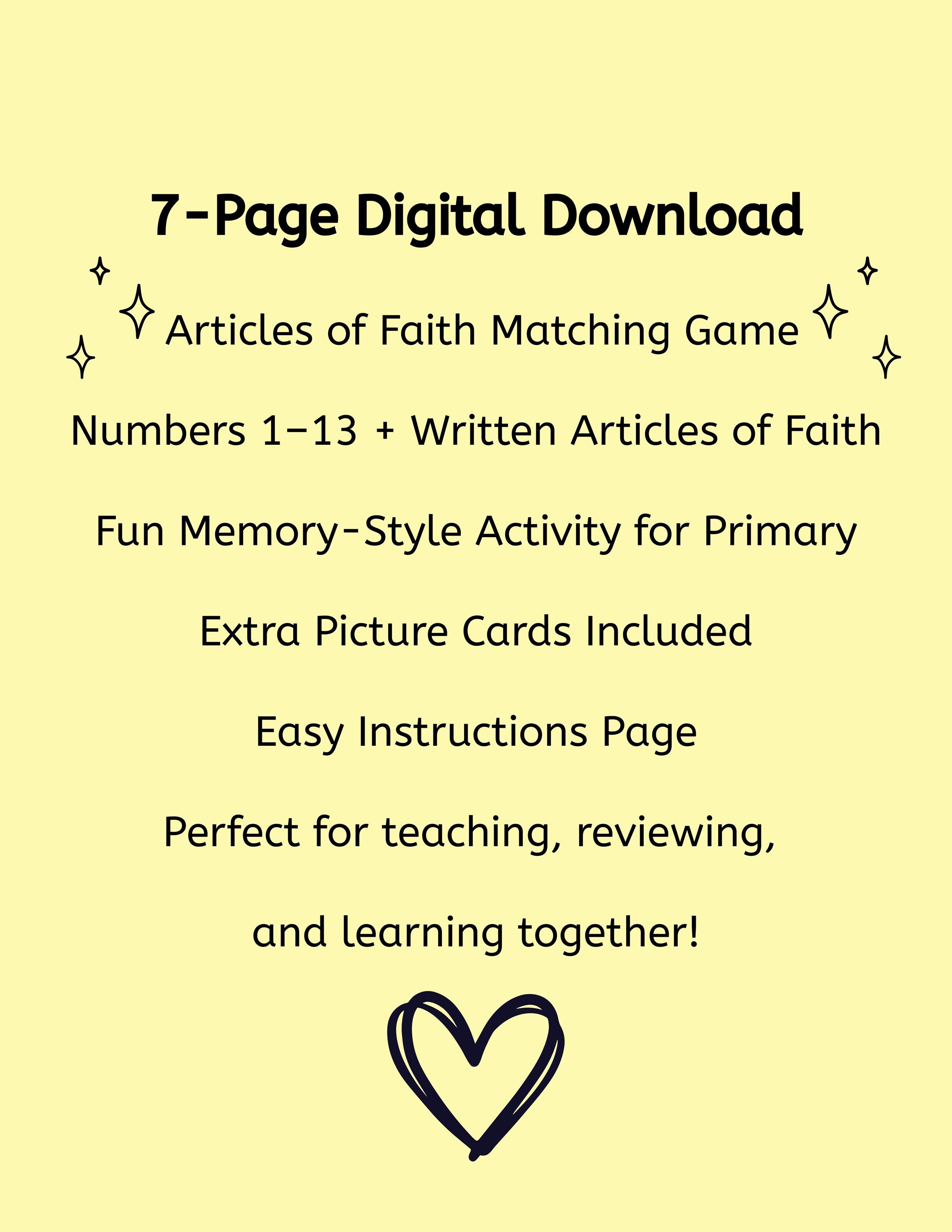 LDS Articles of Faith Matching Game | Primary Activity (digital ...