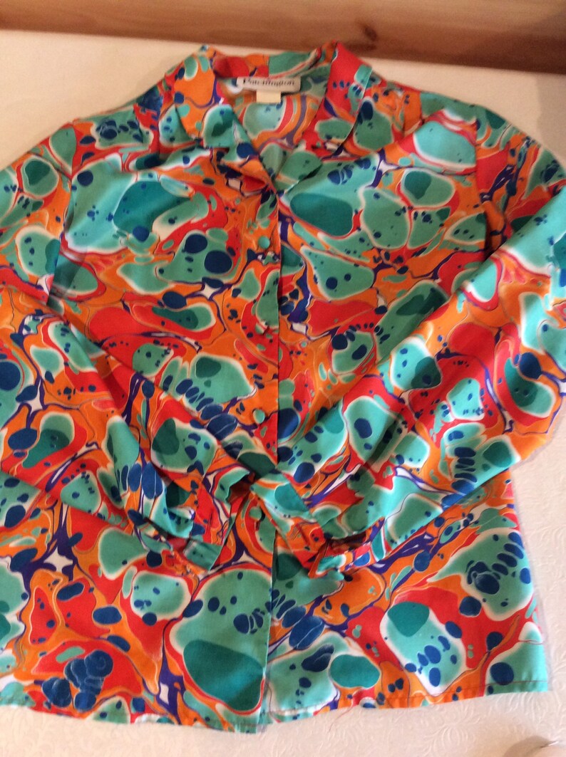 Vintage Ladies Blouse 1970\u2019s Disco print Vibrant