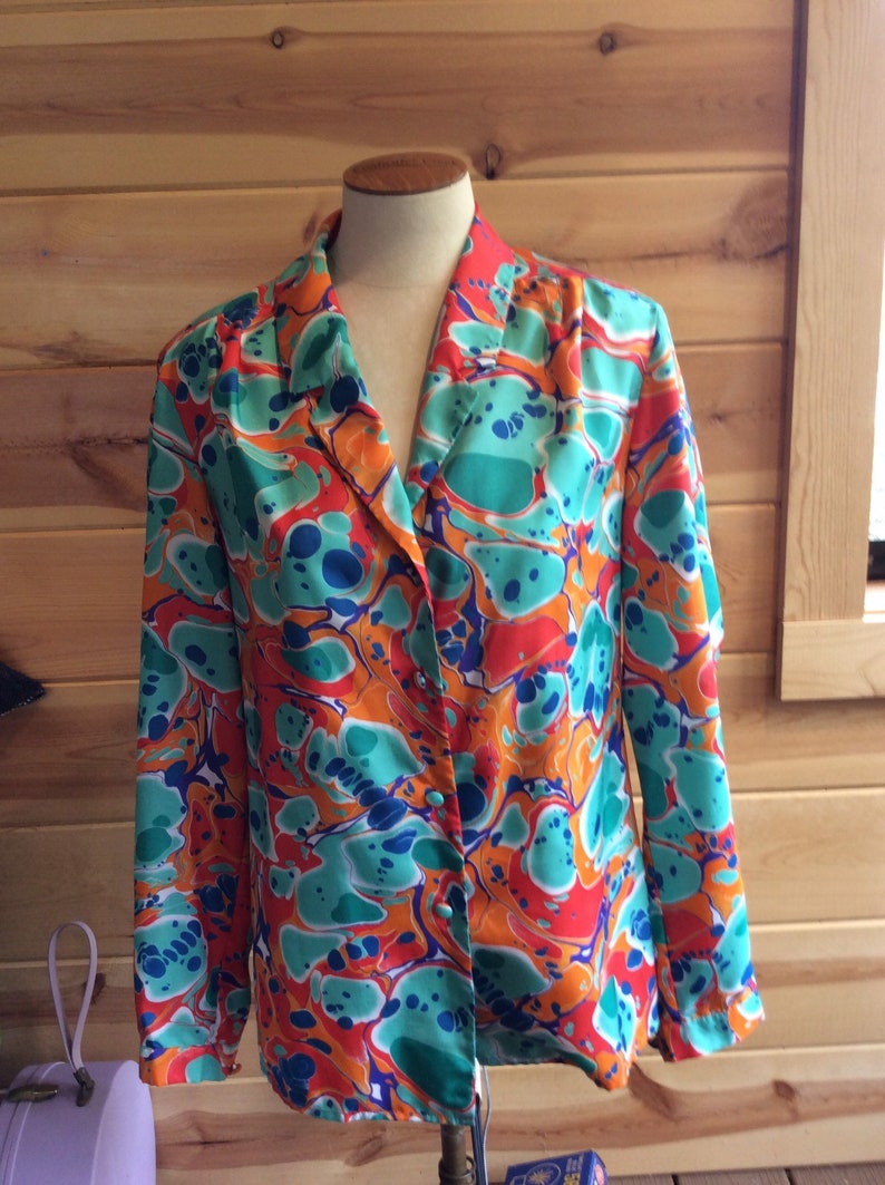 Vintage Ladies Blouse 1970\u2019s Disco print Vibrant