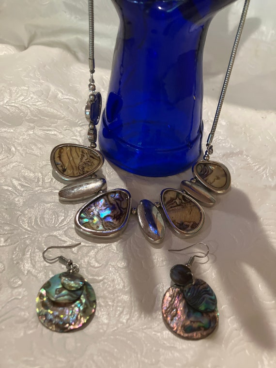 Unique abalone necklace & pierced earrings