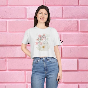Floral Crop Top: Boho Chic Combed Cotton Tee