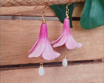 Pink Flower Mother of Pearl Earrings