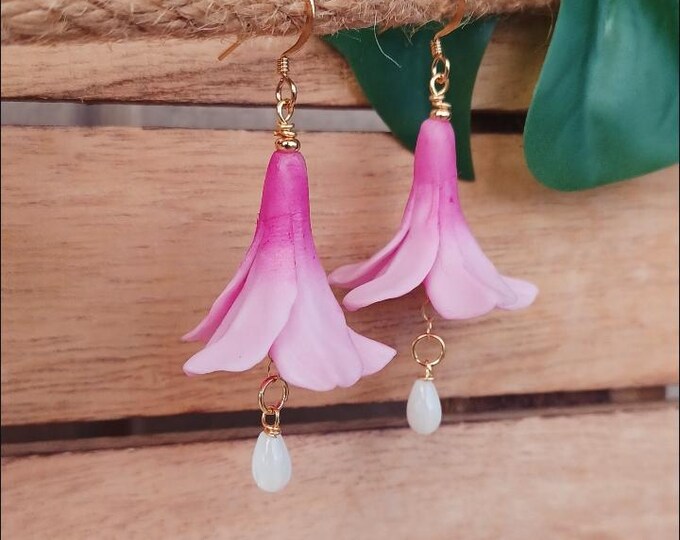 Pink Flower Mother of Pearl Earrings