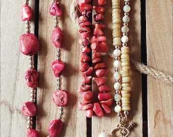 Red Magnesite Coral Chunky Necklace  16"