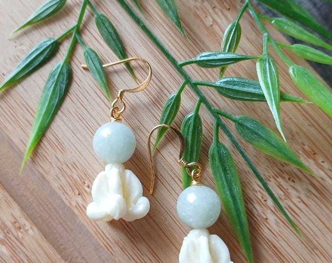 Crown Flower Jade Stone Earrings