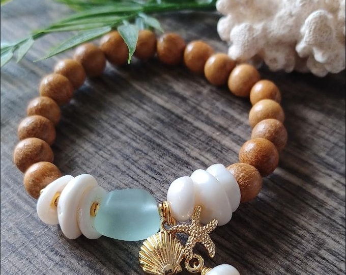 Diffuser Bracelet: Puka Shell Seaglass Aromatherapy Jewelry