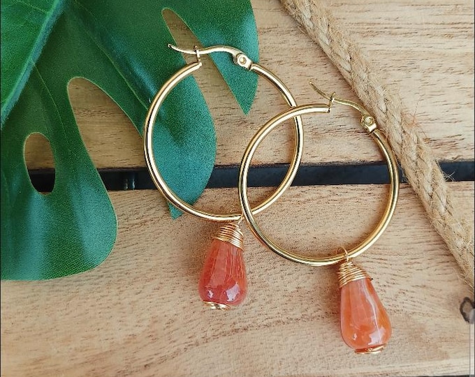 Cherry Quartz Gold Hoop Earrings
