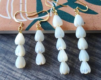 Mother of Pearl Pikake Bud Flower Earrings