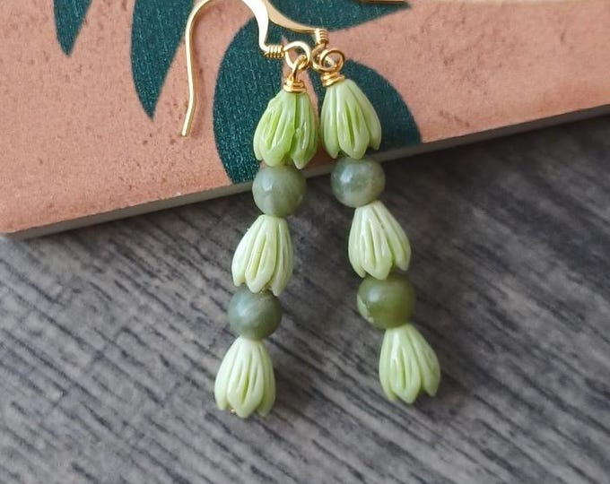 Pikake Bud Flower Green Jade Earrings