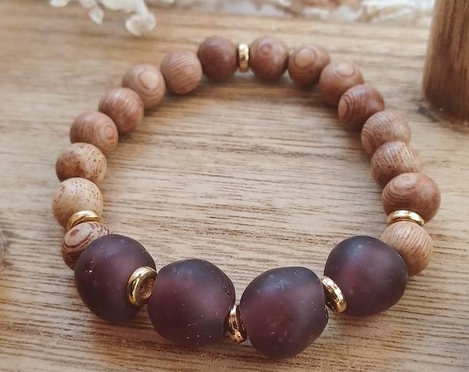 Rosewood Diffuser Bracelet: Ghana Sea Glass, Aromatherapy Jewelry