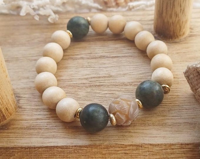 Wood Diffuser Bracelet: Jade Lotus Aromatherapy Jewelry