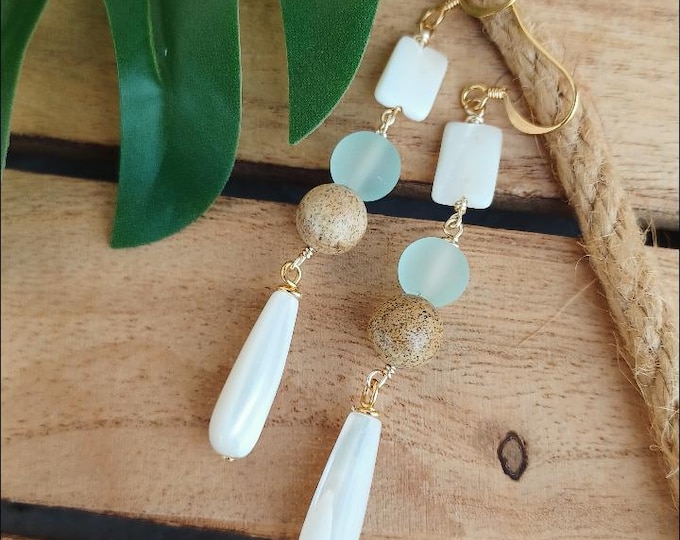 Seaglass Mother of Pearl Jasper Earrings
