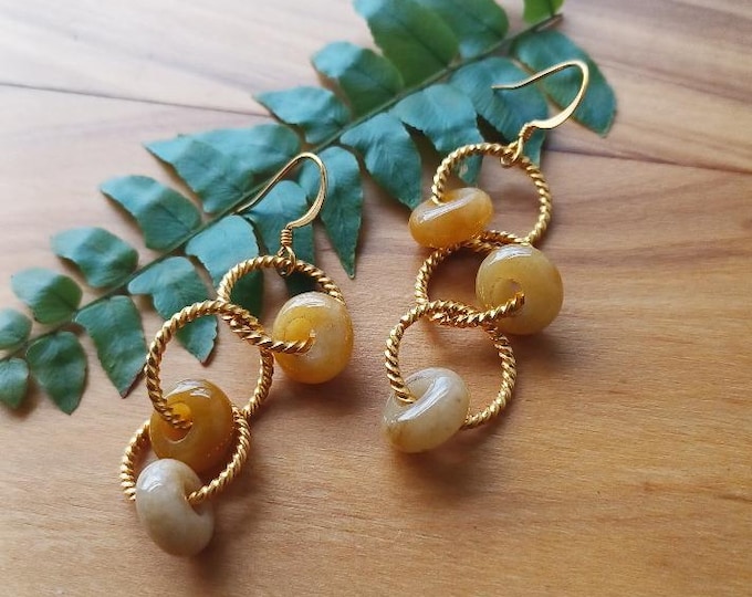 Gold Hoops: Agate Earrings
