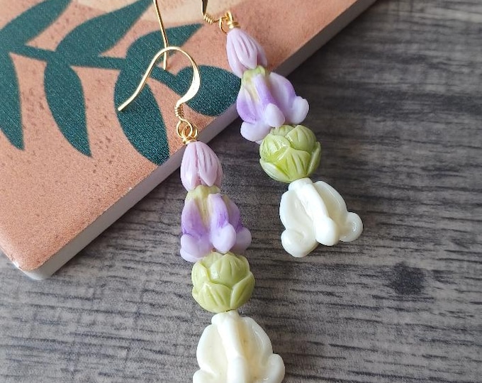 Crown Flower &Pikake Bud Flower Earrings