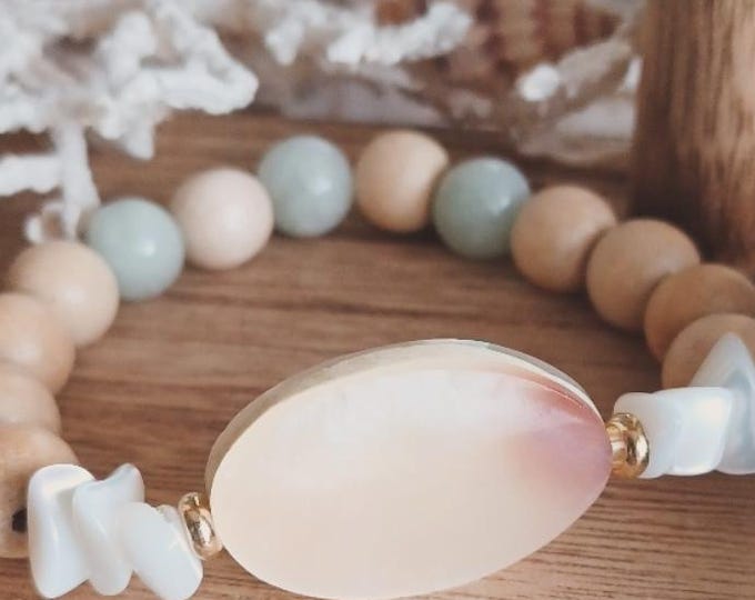 Wood Diffuser Bracelet: Mother of Pearl Shell Aromatherapy Jewelry